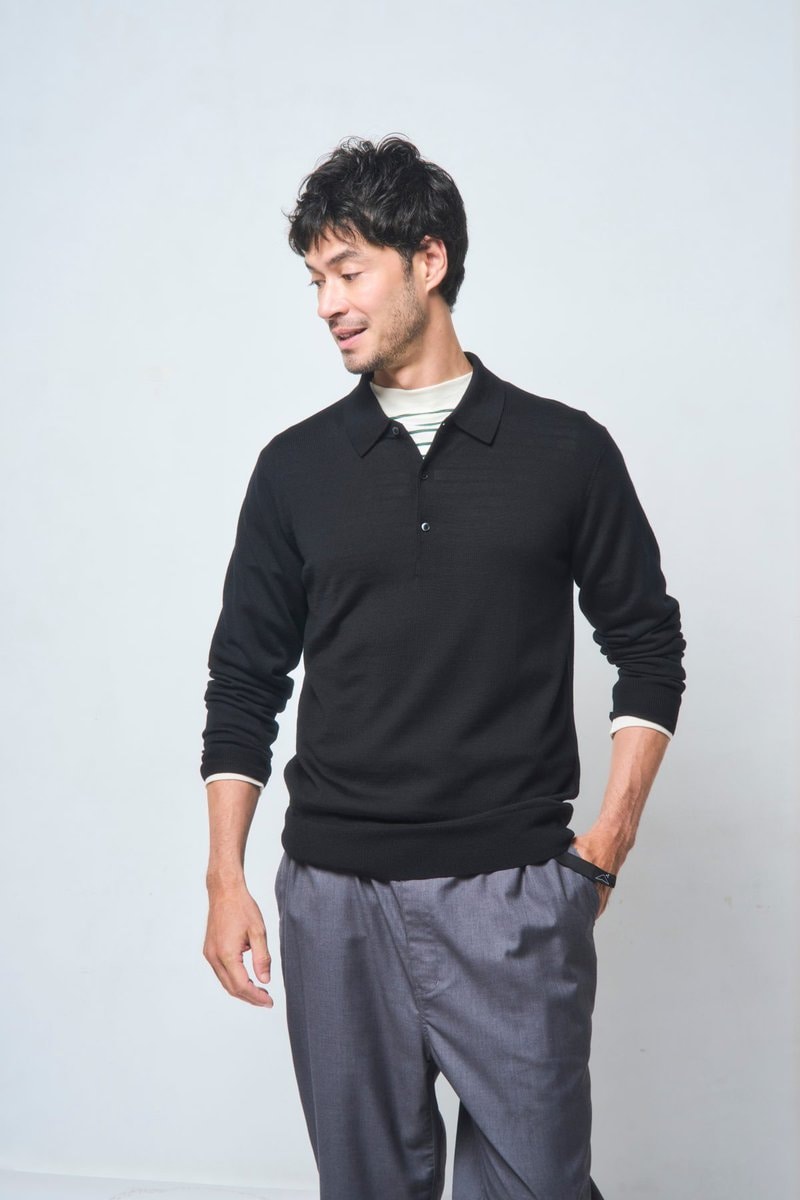 クルーネックとポロセーターは単品でも使いやすく、ジャケットを羽織ってもおしゃれ