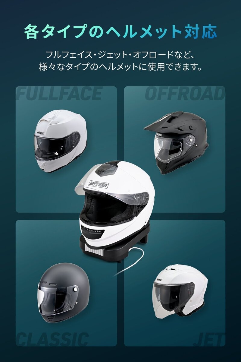 様々なタイプのヘルメットにも使用が可能となっている