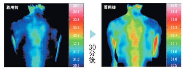 Recoverypro Lab. サーモグラフィー測定結果　未加工のルームウェアを着用した場合（特殊繊維なし）