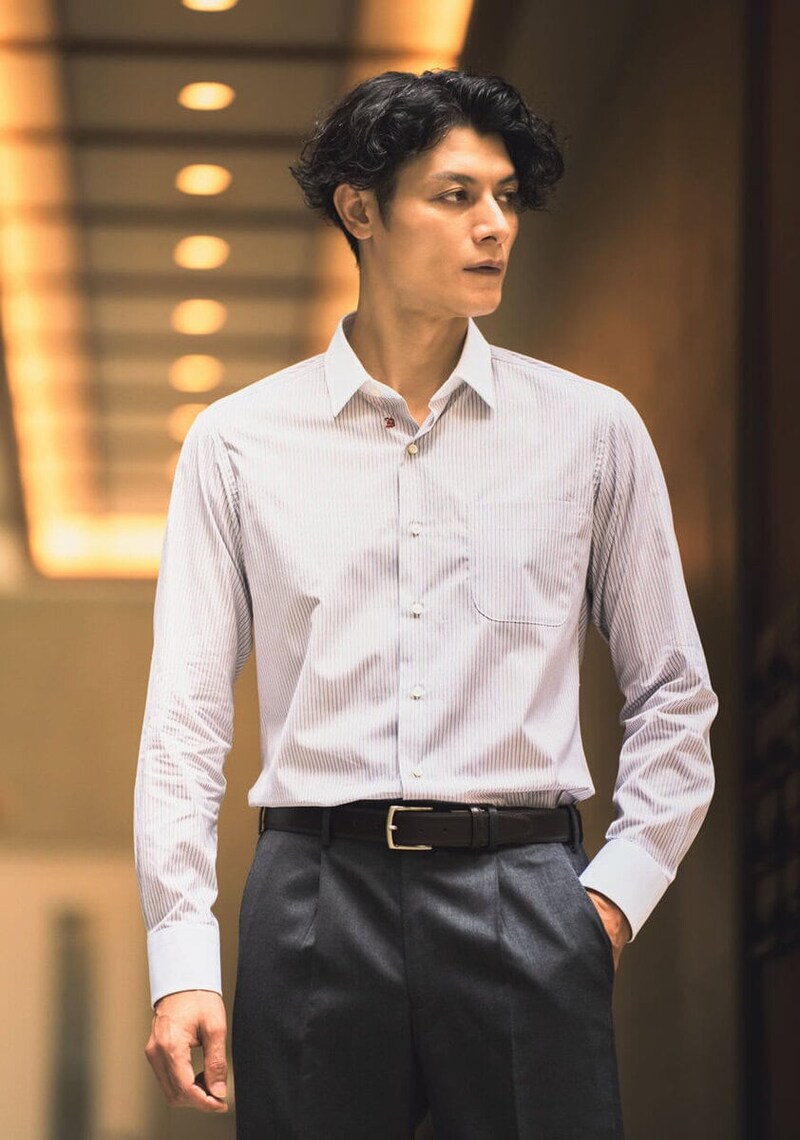 ドレステリア レギュラーカラークレリック ストライプドレスシャツ