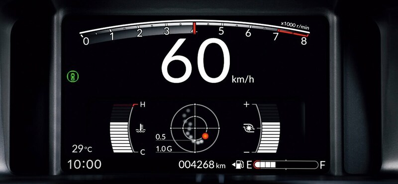 RS専用表示の7インチTFT液晶メーター。タコメーター、シフトインジケーター、Gメーターを装備