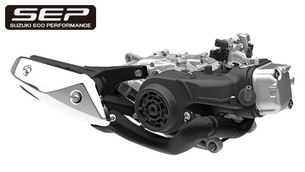 街乗りで多用する低〜中回転域を重視した出力特性の124ccのSEP（SUZUKI ECO PERFORMANCE）エンジンが搭載