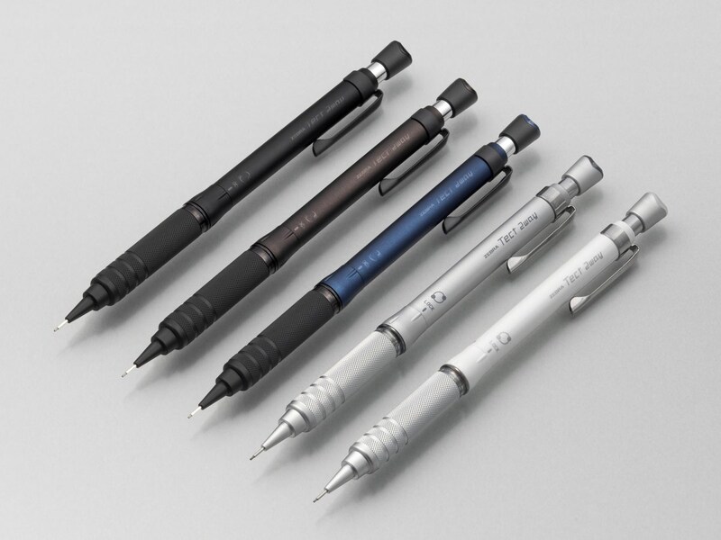 ゼブラ「テクトツゥーウェイRO」各￥2,750／芯径0.5㎜／5色展開（ダークブラック、グラファイトブラック、ネイビーブラック、メタルシルバー、メタルホワイト）