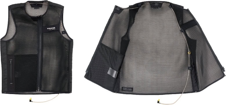 保冷ボトルキットから送られた冷却水を首元に流す送水クールベスト