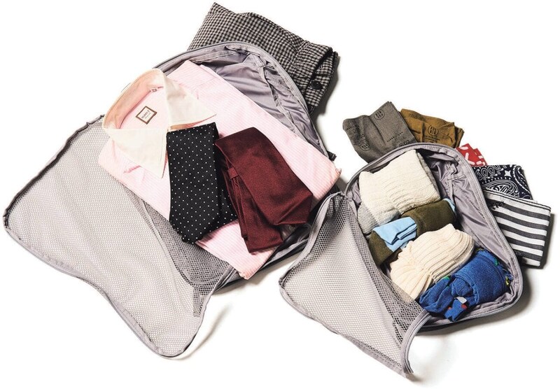 左）ポリエステル仕分けケース 圧縮タイプ M　￥1,690
右）ポリエステル仕分けケース 圧縮タイプ S　￥1,490