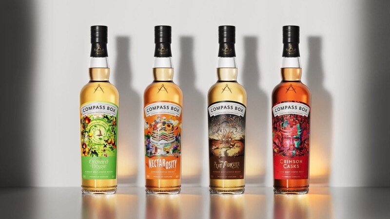 がコンパス ボックスのコアコレクション「オーチャード ハウス」「ネクタロシティ」「ザ ピート モンスター」「クリムゾン カスク」