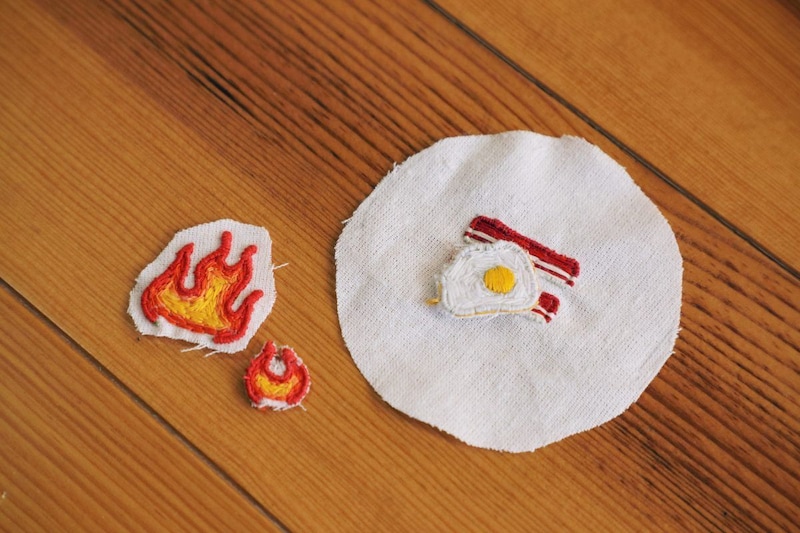 玉鷲関作、ベーコンエッグと炎の刺繍