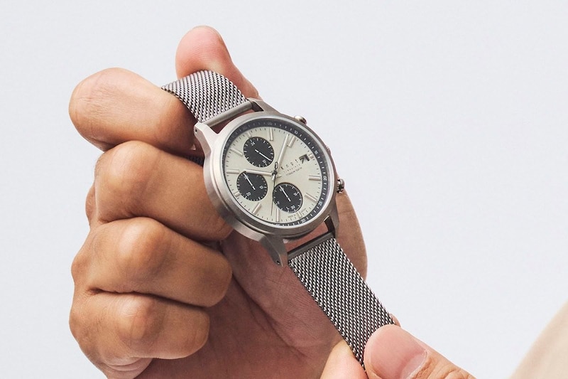 Maker's Watch Knot チタニウムソーラークロノグラフ TSC-40TIIV ￥39,600（税込） ステンレスメッシュ MS-18SVSV ￥4,950（税込）