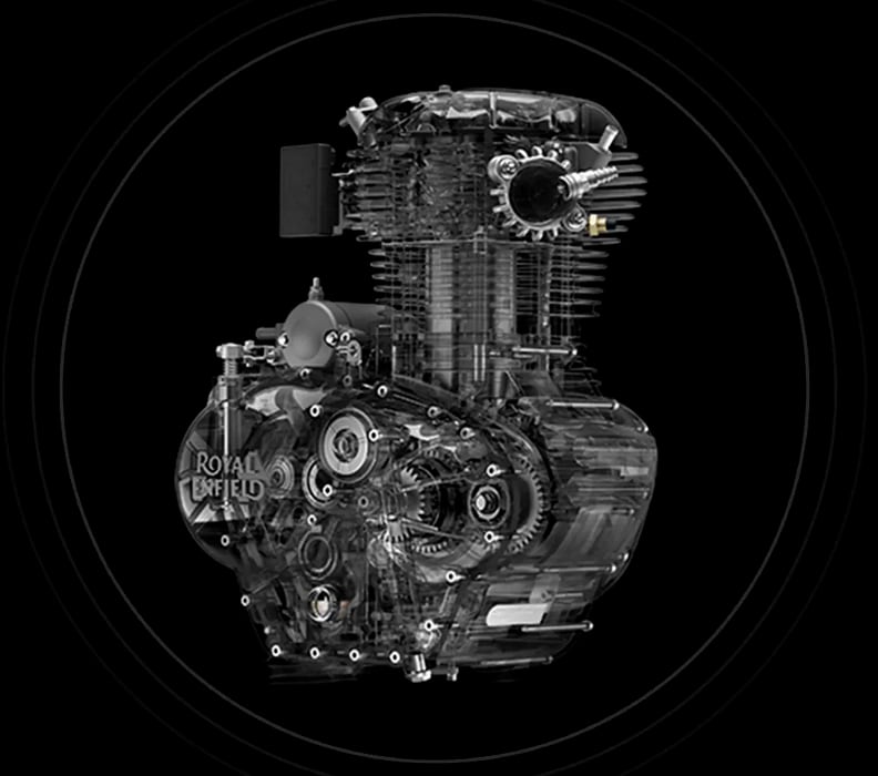 排気量349ccの空冷単気筒OHCエンジン／Jシリーズエンジンを搭載