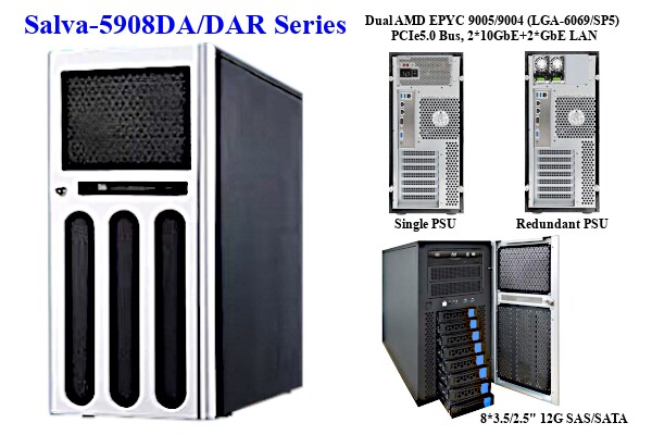 新製品 DP Zen5 EPYC 9005,8＊SAS／SATA可脱着ベイ,シングル／冗長化電源搭載 マルチGPU対応サーバー「Salva 5908DA」「Salva 5908DAR」シリーズのご紹介