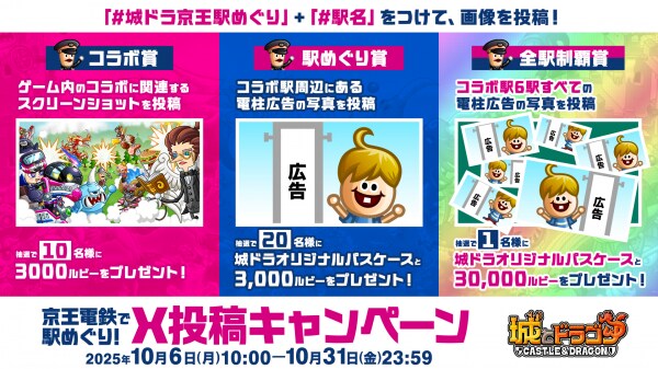 「京王電鉄で駅めぐり！X投稿キャンペーン」開催！城ドラオリジナルパスケースなどが当たる