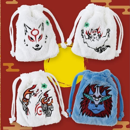 この世のぬくもりが、巾着に蘇る! 「大神」シリーズより、「アマテラス」「オキクルミ」の刺繍入りふわふわ巾着が新登場!