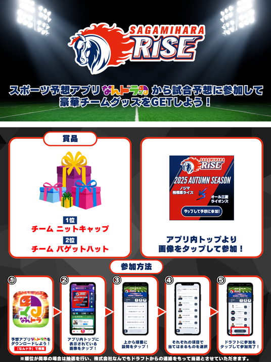 Xリーグ 2025 秋季リーグ 10月26日（日）ノジマ相模原ライズの試合展開＆活躍選手予想をスポーツ予想アプリ「なんドラ」で開催！