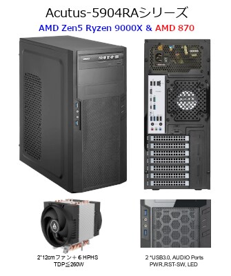 新製品 Zen5 Ryzen 9000X&X870 PCH搭載、G5 PCIeバス, USB4C-DP Altモード装備、CPU・メモリー OC対応 WS「Acutus-5904RA」シリーズのご紹介