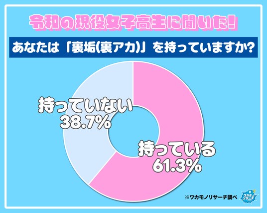 裏垢（裏アカ）を持っている現役高校生 女子６割に対し男子は３割弱という結果に！