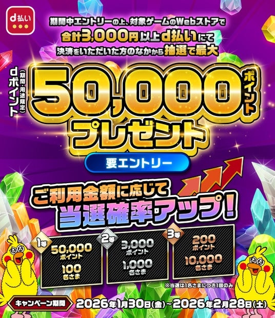 「ゲームのWebストア限定！d払いご利用で最大50,000ポイントプレゼントキャンペーン」を開催