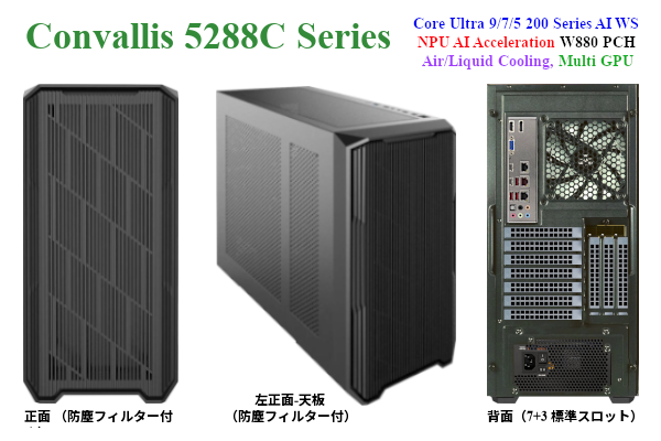 新製品 水冷／空冷 Core Ultra 9／7／5 200s,W880 PCH 搭載,13＊3.5”+2＊2.5”ベイ,大型GPUサポート AI-WS「Convallis5288C」シリーズの御紹介