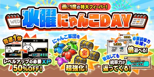 『にゃんこ大戦争』 期間限定イベント「水曜にゃんこDAY」開催のお知らせ