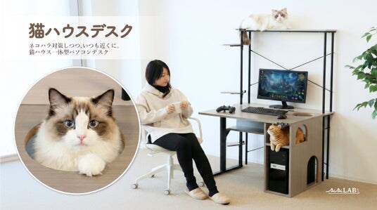 ミドルタワーPC収納付き「猫ハウスデスク」発売。4つの【にゃんギミック】で猫を摂取しながらプレイに没頭。