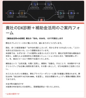 【週末の1分で自社の課題を可視化】平日は忙しい経営者のみなさまへ。AI自動化の削減効果と使える補助金がすぐわかる無料「DX診断」を公開