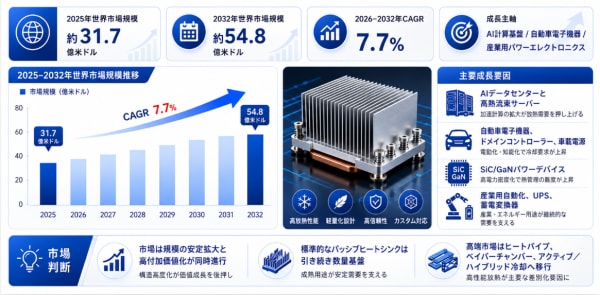 2026年ヒートシンク市場レポート:市場規模・見通し・次期産業戦略- 年平均成長率(CAGR)7.7%で成長
