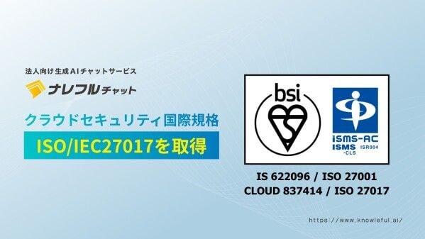 ナレフルチャット、クラウドサービス情報セキュリティの国際規格 ISMSクラウドセキュリティ認証(ISO/IEC27017)を取得