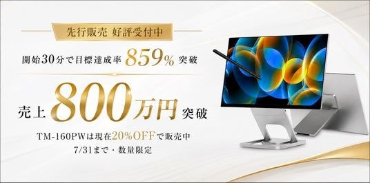 先行販売開始から約2週間で売上800万円を突破 ─ EHOMEWEIの新モバイルモニター「TM-160PW」、先行販売は7月31日まで