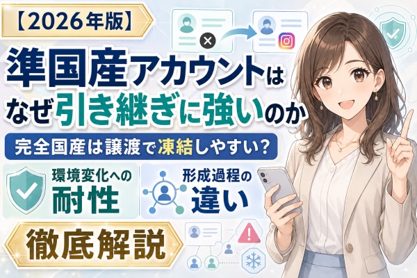 【2026年版】準国産アカウントはなぜ引き継ぎに強いのか徹底解説|完全国産アカウントが譲渡で凍結しやすい構造と、環境変化への耐性が生まれる形成過程の違い【アカバイ】
