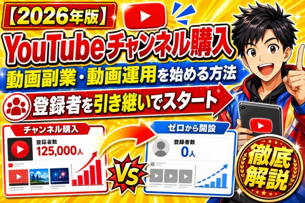 【2026年版】YouTubeチャンネル購入で動画副業・動画運用を始める方法を徹底解説|登録者を引き継いでスタートする流れと、ゼロからのチャンネル開設との違い【アカバイ】