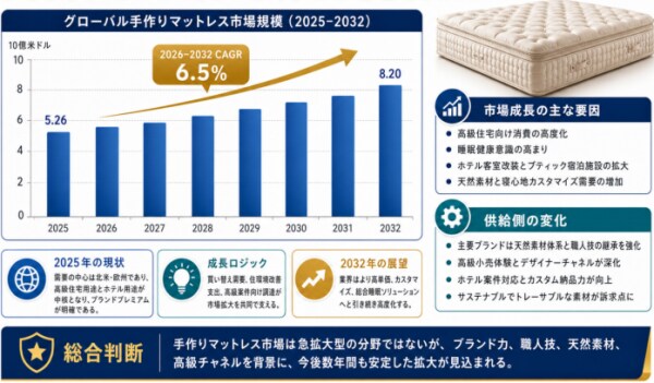 ハンドメイドマットレス市場規模分析2026：需要増加を背景に高成長を維持 Global Reports