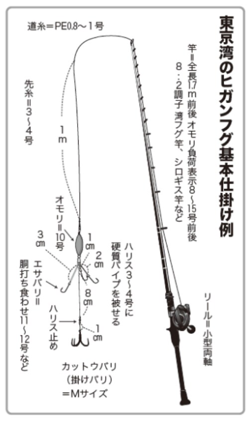 東京湾のヒガウフグ基本仕掛け例