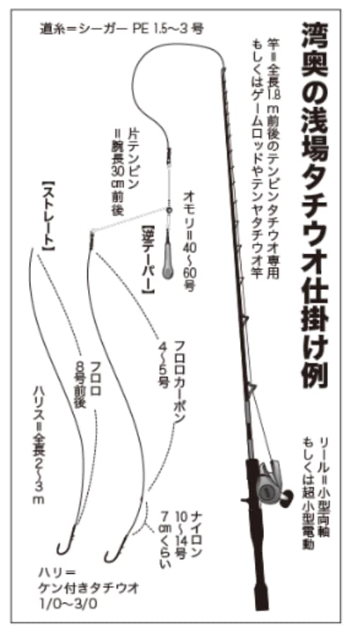 湾奥の浅場タチウオ仕掛け例