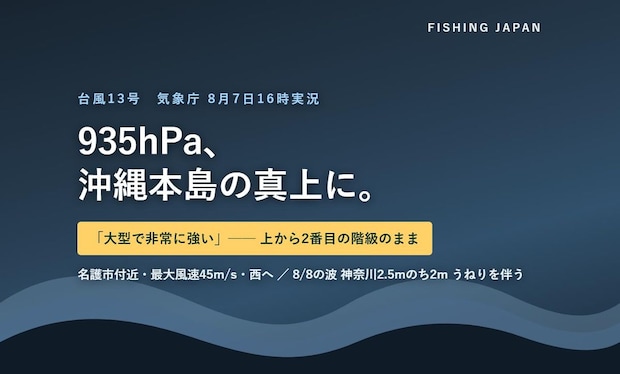 【今日のニュース×釣り】「非常に強い」台風13号が沖縄・名護付近に 935hPaという数字の読み方