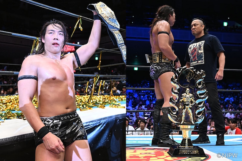 【新日本】TAKESHITAがザックとの頂上対決制してIWGP世界ヘビー初戴冠 後藤を年内迎撃へ