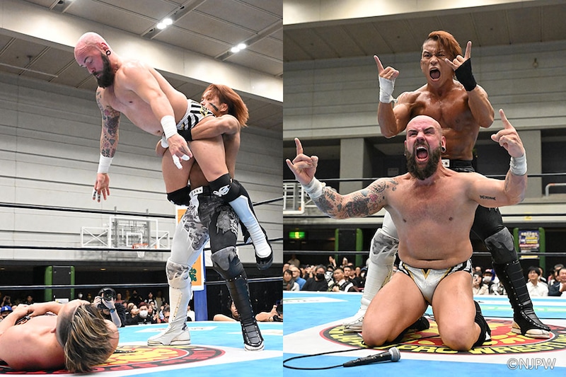 【新日本】石森&エックスがイーグルス&藤田の連覇阻止でJr.タッグリーグB首位通過 優勝戦へ襲撃DOUKI&SHOを返り討ち