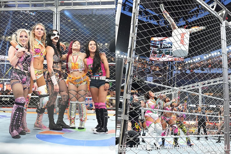 【WWE】イヨが今年も金網上からダイブ! リア&AJリーが豪華リレーで女子ウォーゲームズ戦制す