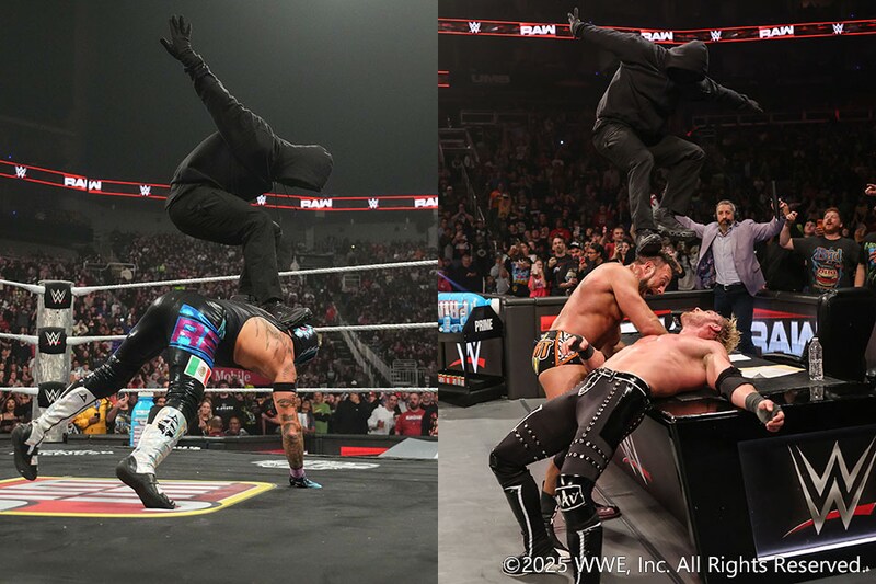 【WWE】黒覆面男が再出現で2度のテロ行為 ミステリオ、ナイトをカーブストンプ葬