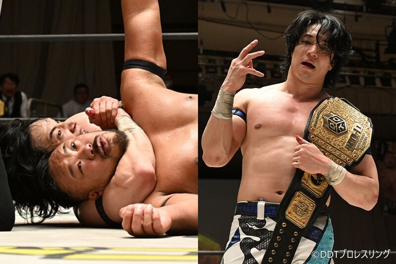 【DDT】上野が飯野との熱闘制してKO-D無差別V7 「何回でもこのベルトかけてやろうや」