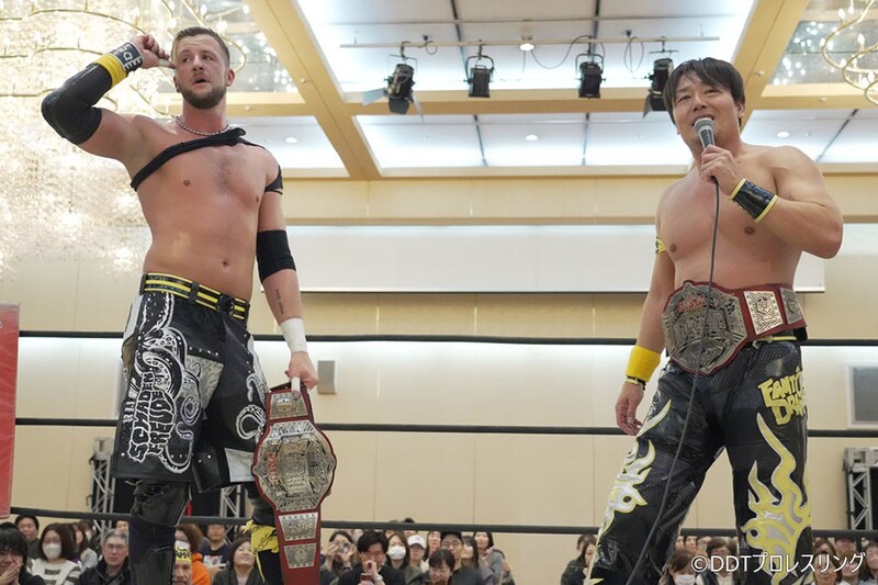 【DDT】クリス&HARASHIMAが佐々木&ポー下しKO-Dタッグ初防衛 「誰が挑戦してきてもガッチリ勝つ!」