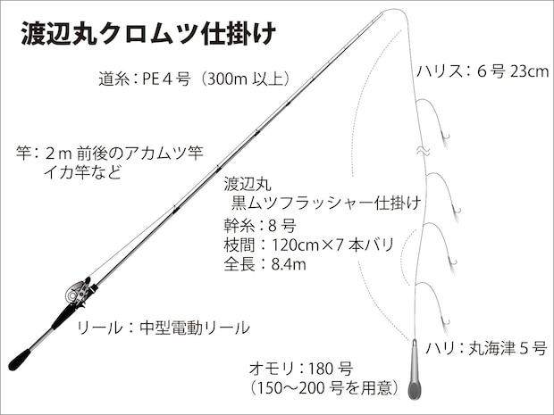 『渡辺丸』クロムツ仕掛け図。 ©釣りビジョン