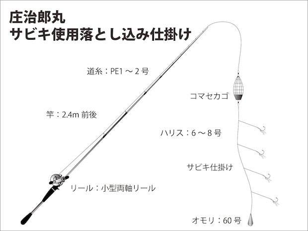 『庄治郎丸』サビキ使用落とし込み仕掛け図。 &copy;釣りビジョン