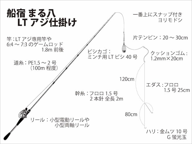 『船宿 まる八』LTアジ仕掛け図。 ©釣りビジョン