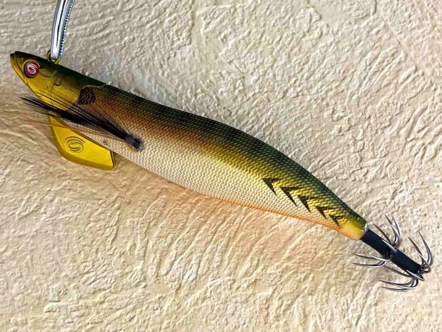 後半に1杯追加した【ティップランナー響3.5号】。　ラトル入りで音によるアピールも追加されている。　スレてきた後半や、活性の低い時に有効。スペック＝サイズ：3.5号 、 ウエイト：30g。 &copy;釣りビジョン