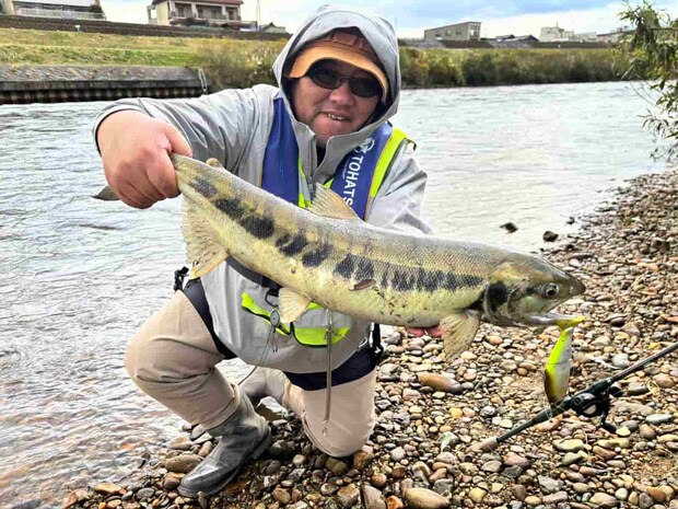 残り30分を切ってから、ついにビッグベイトで仕留めたサケ。70cmのメス。ルアーはジョインテッドクロー178（ガンクラフト）。 &copy;横沢鉄平