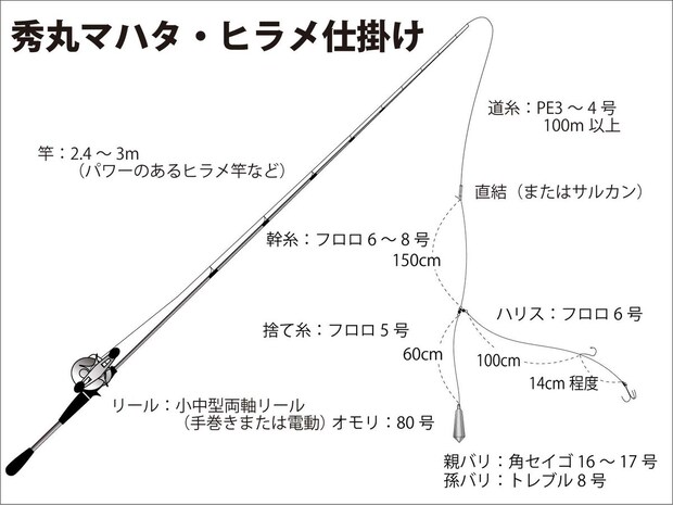 『秀丸』マハタ・ヒラメ仕掛け図。 ©釣りビジョン