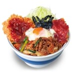 かつや「牛豚鶏のプルコギビビンカツ丼･定食」発売/プルコギ･ヤンニョムチキン･ロースカツをビビンバソースで仕上げた