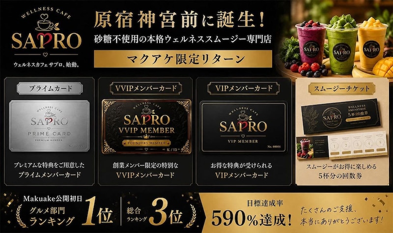Makuake総合ランキング第3位を獲得したスムージー専門店、今月中にグランドオープン予定