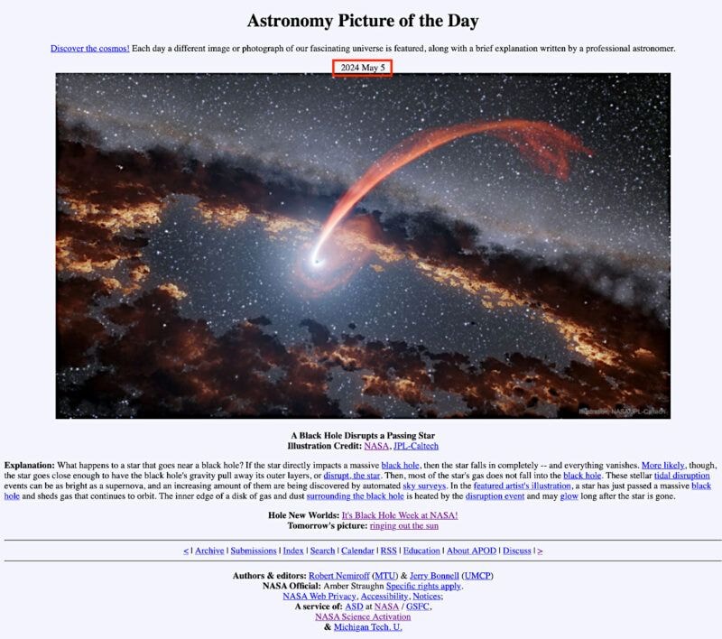 Astronomy Picture of the Day(APOD)のスクリーンショット