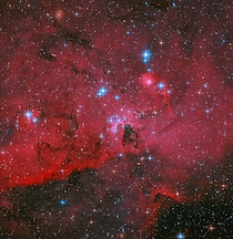 赤いガス雲の中で星々が輝く大マゼラン銀河の星形成領域LH 95　ハッブル宇宙望遠鏡が撮影