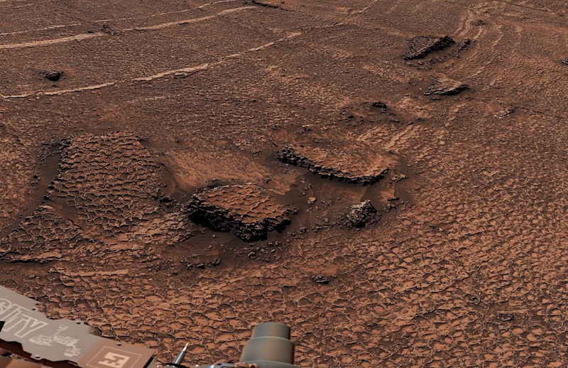 ハチの巣状の構造に覆われた火星の地表